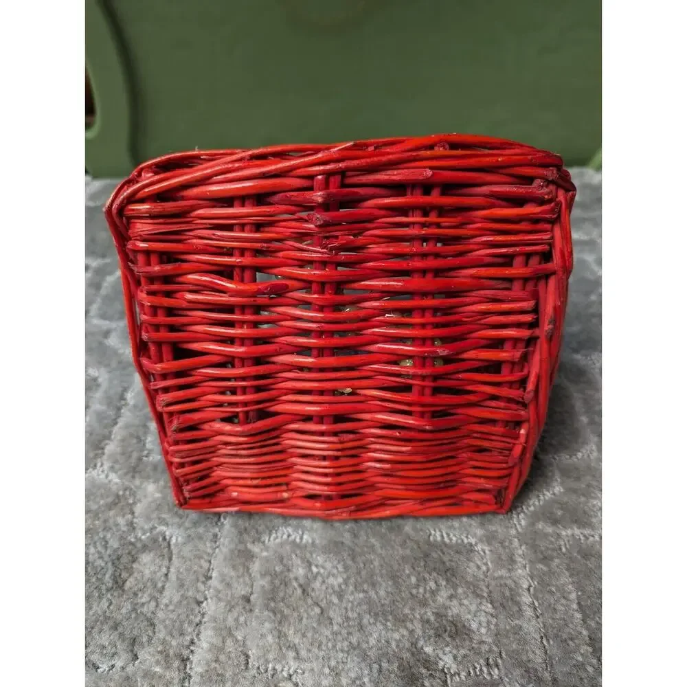 CHRISTMAS Red Woven Wicker BASKET 9.5